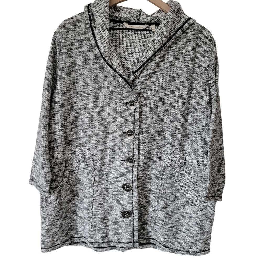 Soft Surroundings Marled Gray Button Closure Hooded Cardigan Size XL